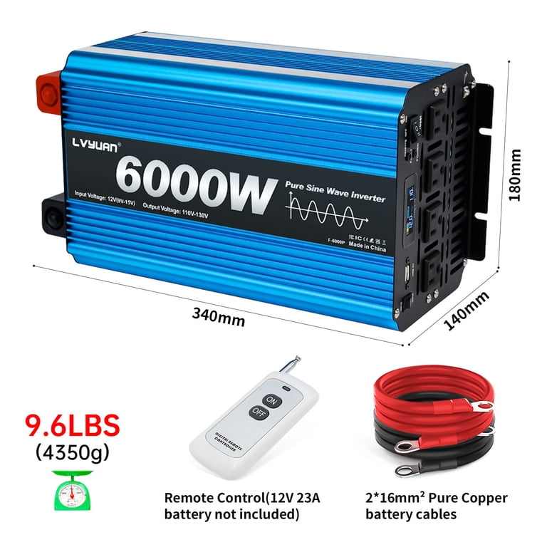 LVYUAN 3000W 6000W Peak Pure Sine Wave Power Inverter 12V DC to 