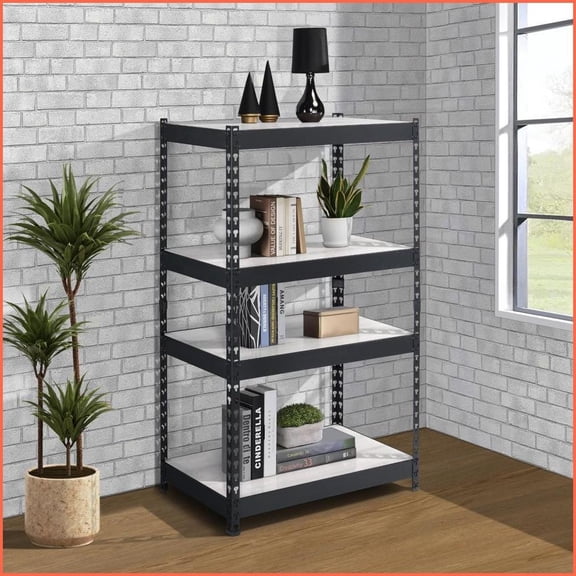 Bookshelf, Industrial 4-Tier with Adjustable Shelves Natural & Black | Wood Metal