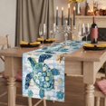 thumbnail image 2 of Blue Teal Coastal 70 Inch Table Runner, Summer Beach Starfish Sea Turtle Farmhouse Dresser Scarf Cotton & Linen Tablerunner for Dining/Kitchen Island/Holiday Party Décor 13" x 70", 2 of 9