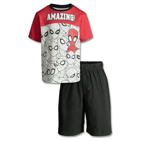 Spiderman Short Sleeve Colorblock Graphic T-shirt & Knit Short, 2pc Outfit Set ( Todddler Boys)