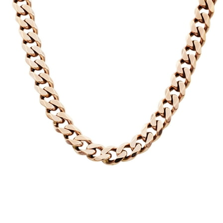 Mens Rose Plated Stainless Steel Cuban Link Chain Necklace