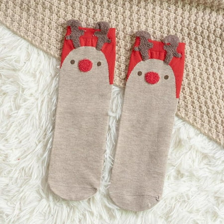 

ERTUTUYI Winter Women Christmas Elk Print Socks Lovely Warm Cartoons Sock Khaki