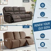TAOCOCO Recliner Sofa Slipcovers 3-Pieces Reclining Couch Cover with Side Pockets, Kids Pets Covers Furniture Protector, Brown