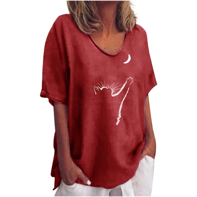 Blusa informal para mujer, cuello redondo, estampado floral, manga corta, camiseta suelta, tops para mujer Pompotops hfajkhk138445