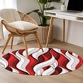 thumbnail image 5 of Round Area Rug 4ft Red White Stripes Carpets Indoor Floor Area Mat Stain-Proof Mat Circle Rugs for Living Room Dining Room Kitchen Bedroom, Abstract Geometric Aesthetic Striped Sofa Throw Carpet, 5 of 9