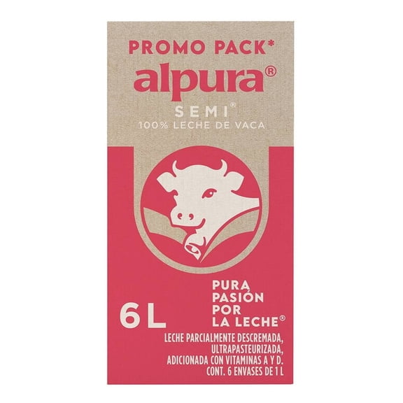 Leche Alpura semidescremada 6 pzas 1 l c/u