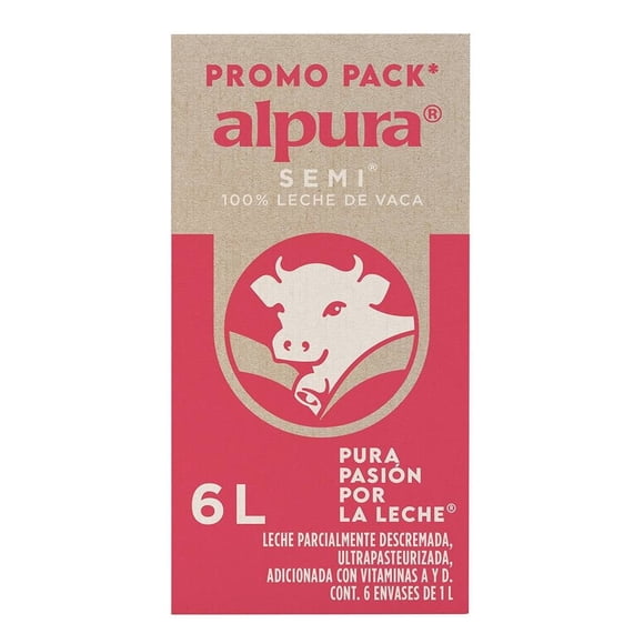 Leche Alpura semidescremada 6 pzas 1 l c/u