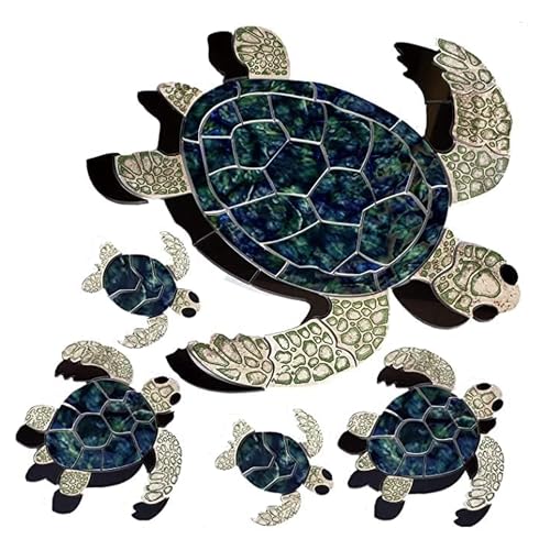 Aquatic Custom Tile Green Sea Turtle Family Porcelain Pool Mosaic Tiles, Underwater Swimming Pool Mosaics for Bottom of Pool, MADE IN USA - 5 PC/SET, 1 Large (24"), 2 Medium (9.5"), 2 Small (6")