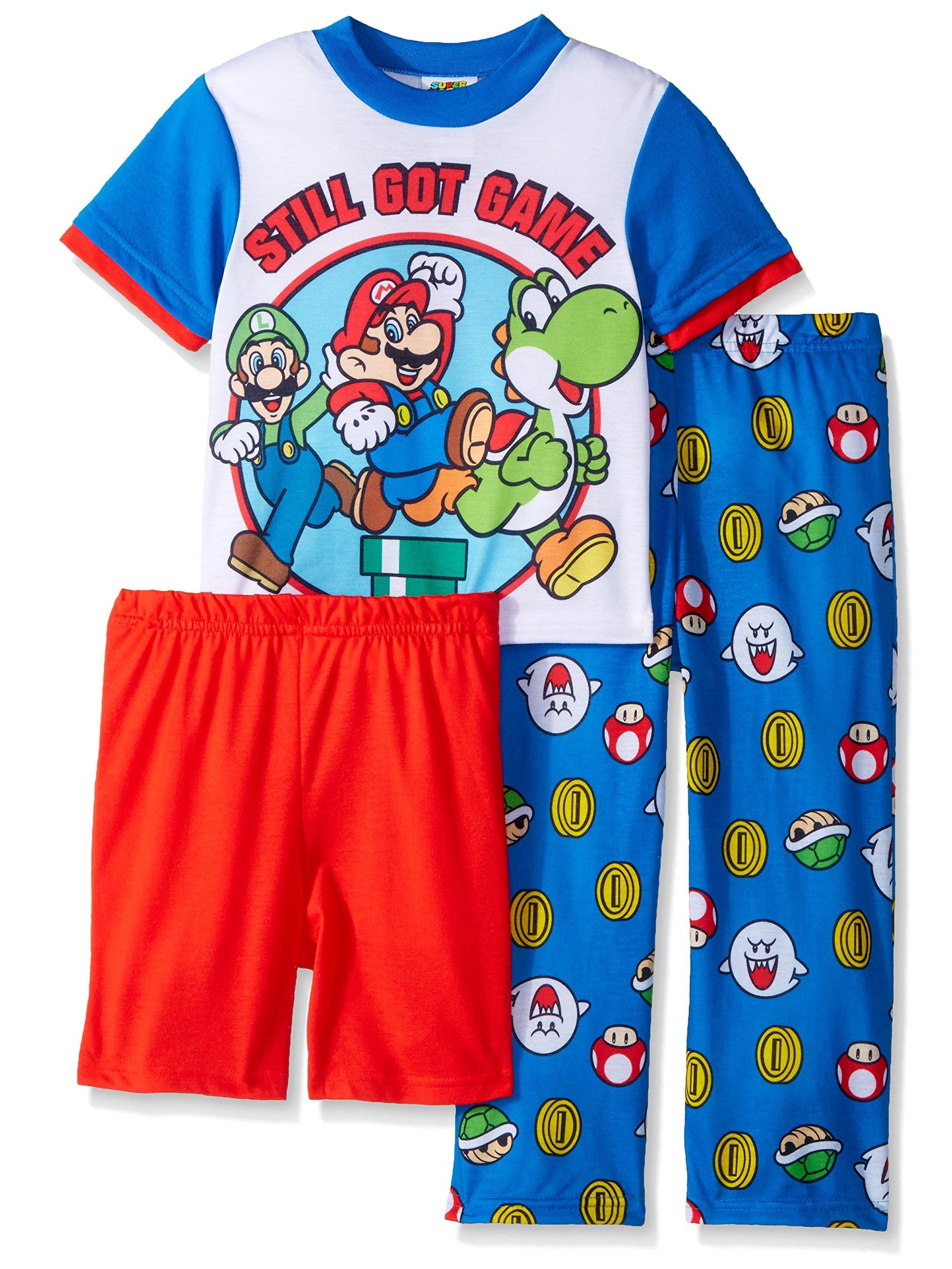 Super Mario Brothers Boys' Nintendo 3Piece Pajama Set, Game Time Blue