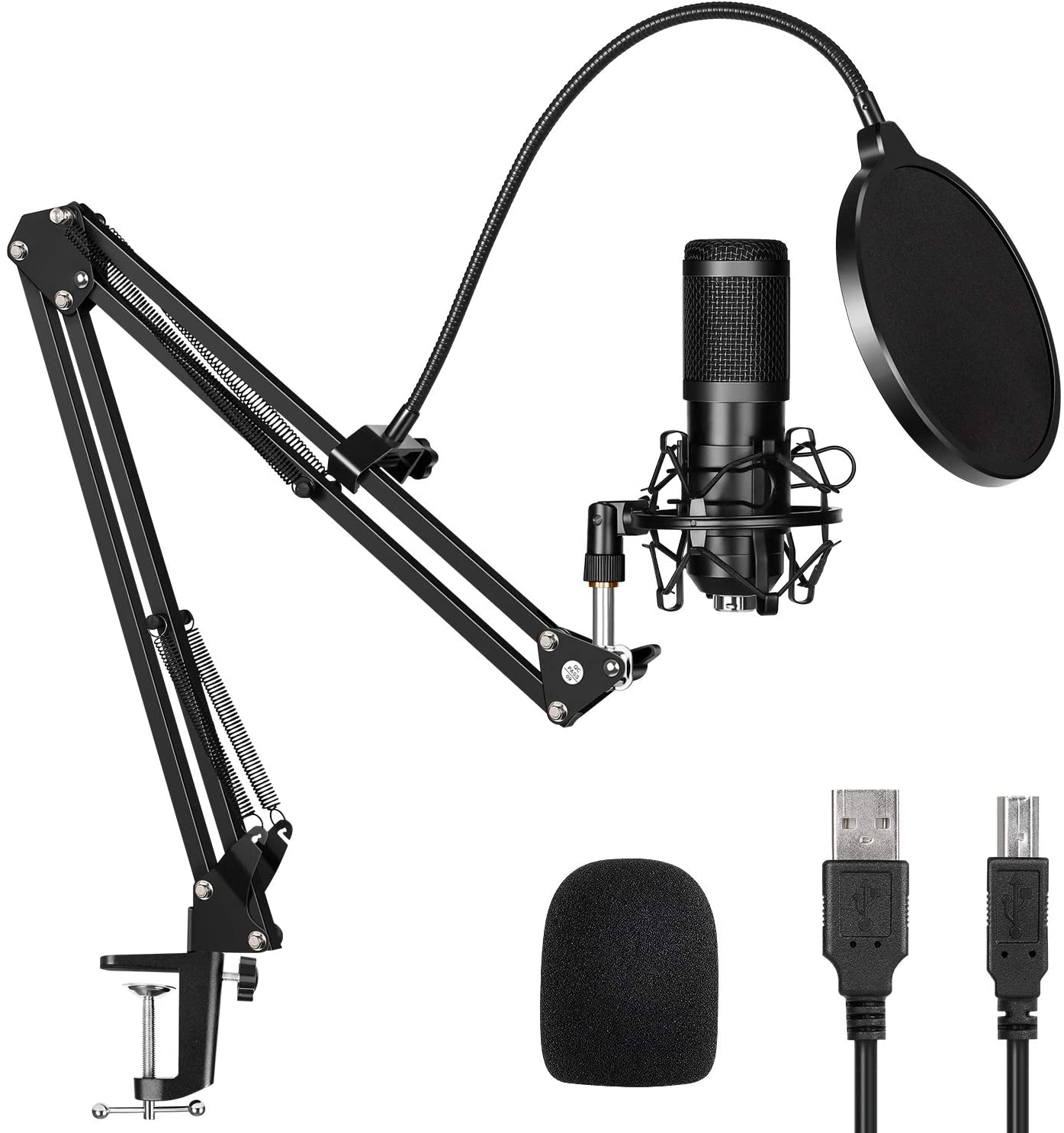 USB Condenser Microphone for Computer PC 192KHZ/24BIT Professional Cardioid Microphone Kit with Adjustable Scissor Arm Stand Shock Mount Pop Filter for Karaoke, YouTube, Gaming Recording - image 1 of 8