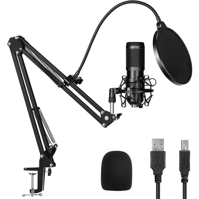 USB Condenser Microphone for Computer PC 192KHZ/24BIT Professional Cardioid Microphone Kit with Adjustable Scissor Arm Stand Shock Mount Pop Filter for Karaoke, YouTube, Gaming Recording
