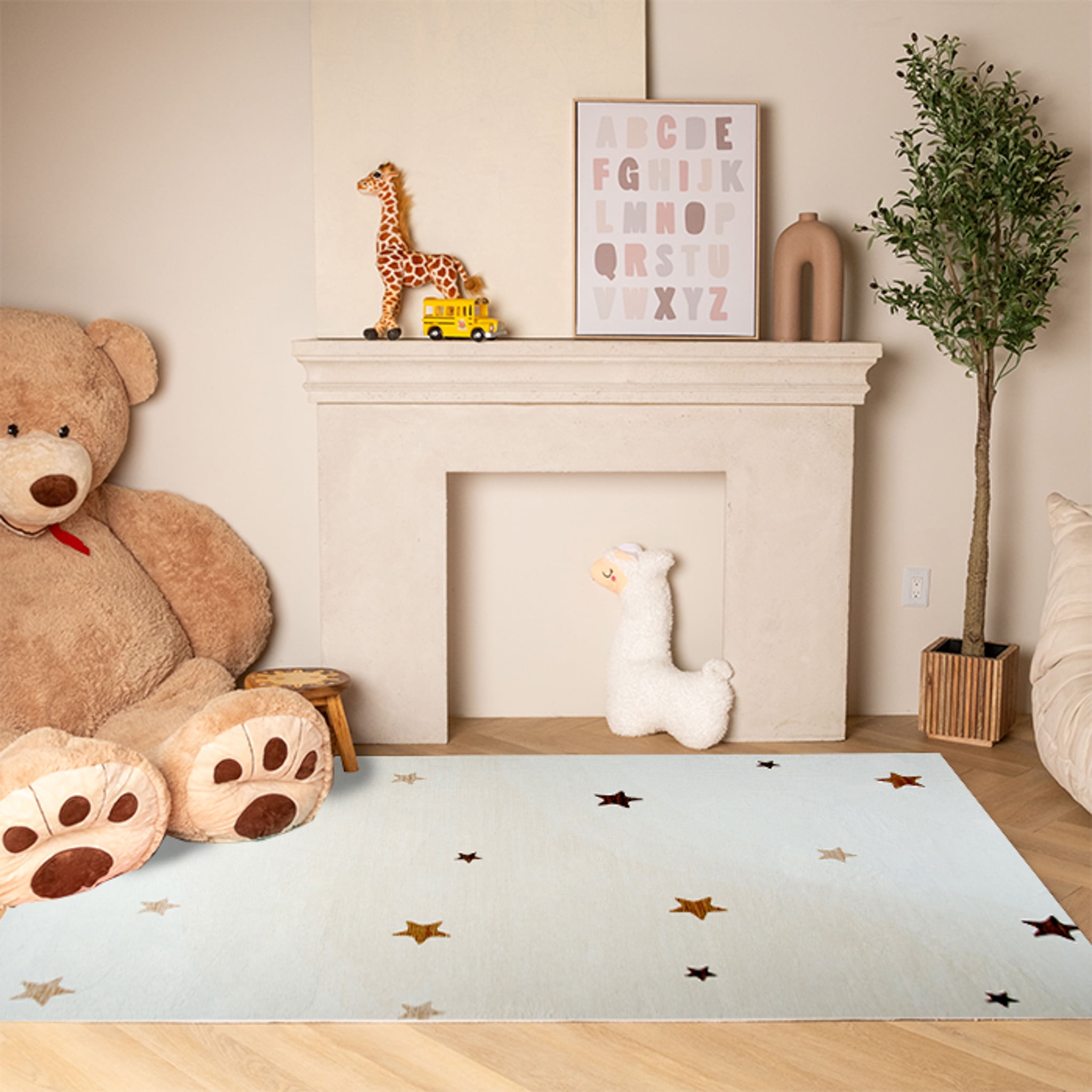 Rug Branch Soft Steps Playtime 5' x 7' (5'3" X 7'7") Stars Playmat Indoor Area Rug, Kids, Cream - Playroom, Nursery, Kids Bedroom