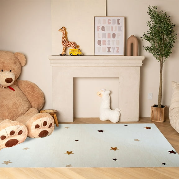 Rug Branch Kids Stars Soft Playmat Cream Indoor Soft Area Rug - 4x6