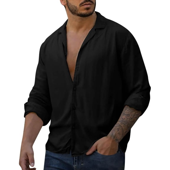 Gubotare Mens Shirts Long Sleeve Men's Shirts Long Sleeve Button up Shirts Dress (Black,XXL)
