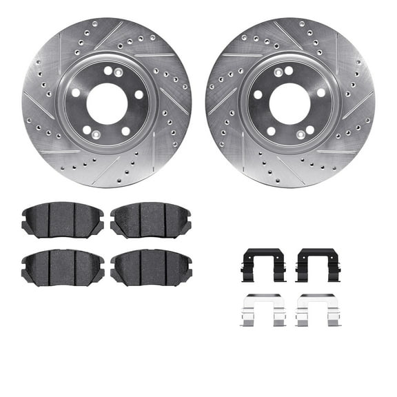 Dynamic Friction Company Front Brake Rotors-Drilled and Slotted-Silver with 5000 Advanced Brake Pads includes Hardware 7512-03031