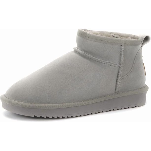 Botas de nieve de piel de ante de vaca para mujer, con forro de felpa, cálidas, minibotas antideslizantes para exteriores.