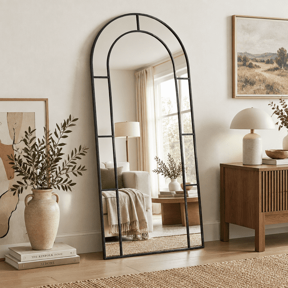 cuteDAY Arched Window pane Full Length Mirror 32"x71", Full Body Standing Mirror, Window Shaped Farmhouse Style with Aluminum Frame, Decor Wall Mirrors for Living Room, Courtyard, Bedroom, Entryway
