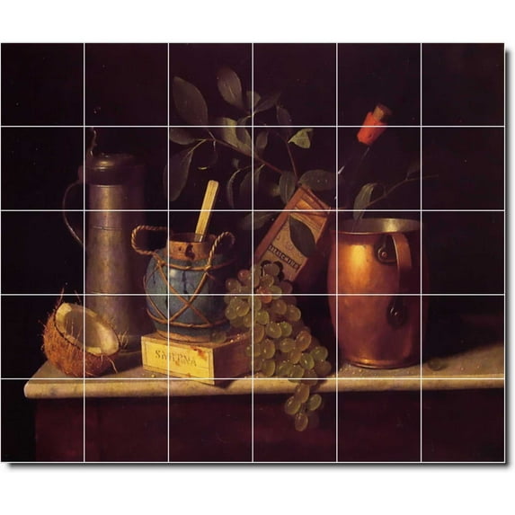 Ceramic Tile Mural-William Harnett Still Life Backsplash Tile Mural 5. 48" w x 40" h using (30) 8 x 8 ceramic tiles