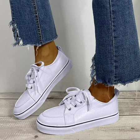 

mishuowoti casual shoes for women 2023 women s fashion round toe lace-up flat white single shoes casual shoes