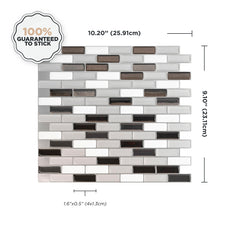 Smart Tiles Peel and Stick Backsplash, 5 Adhesive Tiles, Murano Steel/White/Grey, 10.21"x9.1"