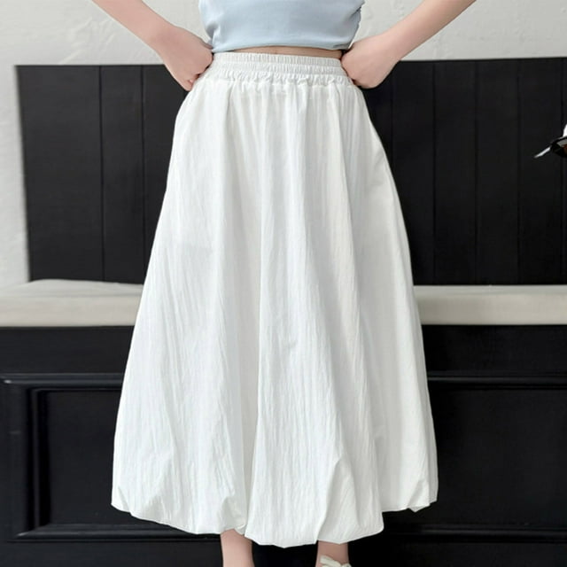 Jupe Lanterne Élastique Taille Haute pour Filles - Robe de Fête Unie pour Occasions Spéciales