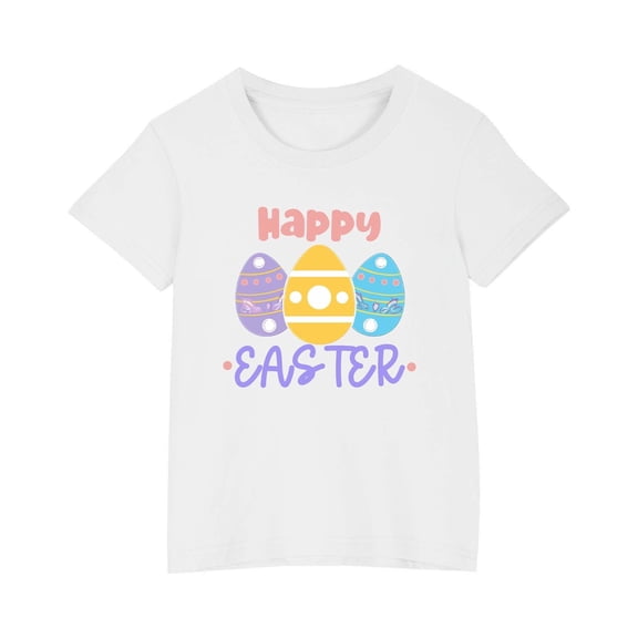 Posijego Easter Shirts for Girls Boys Letter Graphic Tees Kids Crew Neck Short Sleeve T-Shirts