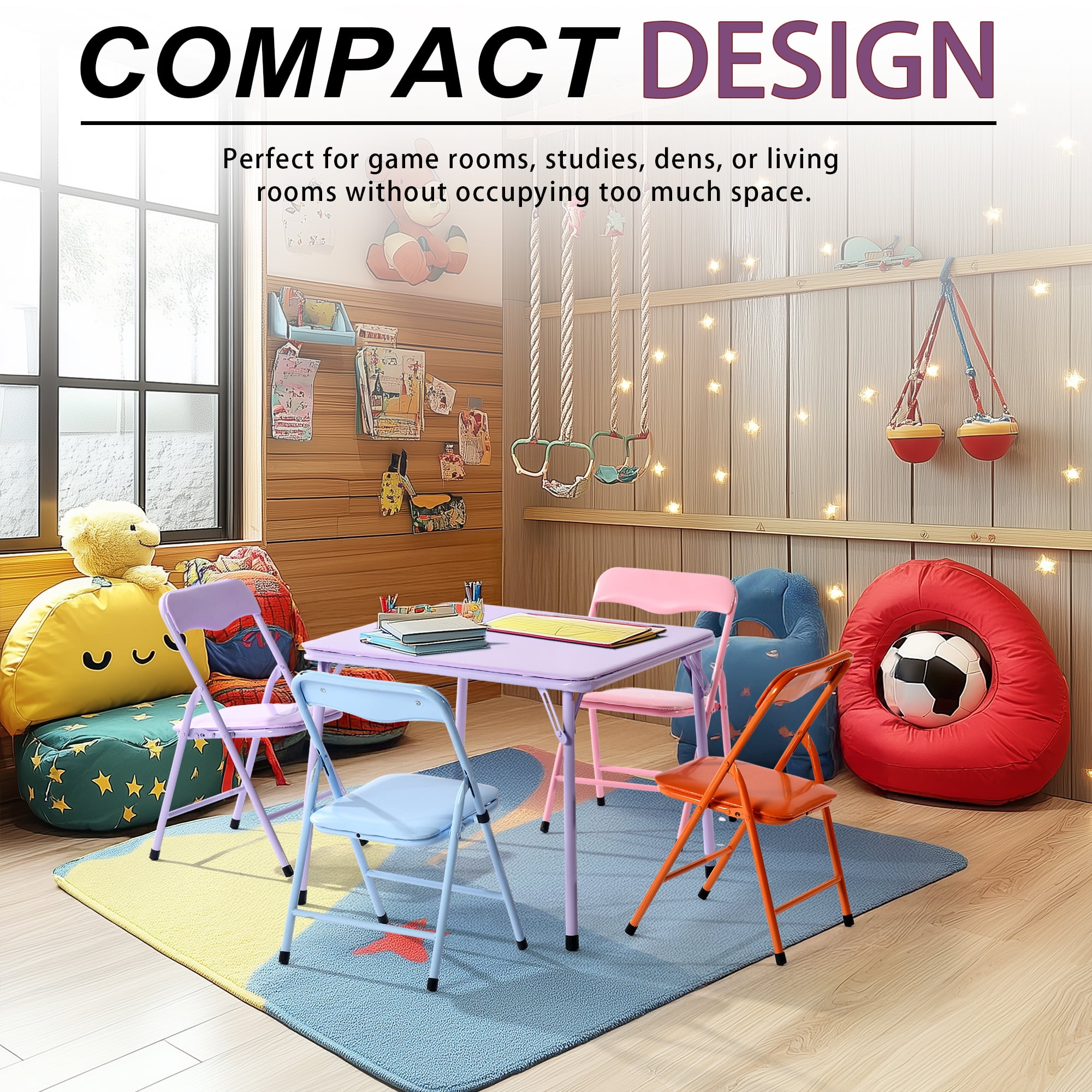 Homy Casa Kids Game Card Table and Chair Set, 5-Piece Toddler Furniture for Playroom & Preschool