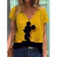 thumbnail image 2 of Camiseta holgada informal de verano con estampado de Mickey Mouse de Disney para mujer, camiseta básica con cuello en V y estampado gráfico, ropa de talla grande con estampado 3D, 2 of 5