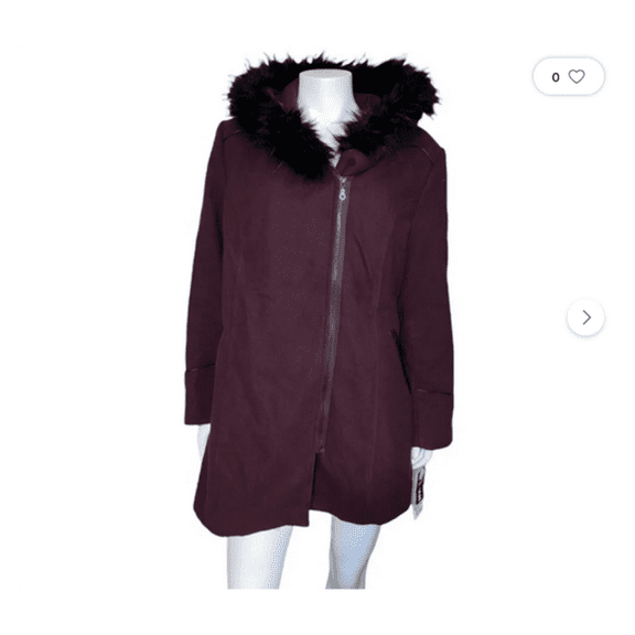 Maralyn Me Juniors Plus Size Asymmetrical Zip Faux Fur Trim Hooded Coat,L