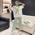 thumbnail image 3 of Pijama de seda de hielo para mujer, conjunto de tres piezas de cuello redondo, manga corta y fina, estampado de moda, estilo novio, ropa para el hogar, 3 of 6