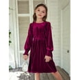 thumbnail image 5 of Oudiya Girls Velvet Long Sleeve Dress Crew Neck Winter Fall Vintage Party Dress for Kids 4-13Y, 5 of 7