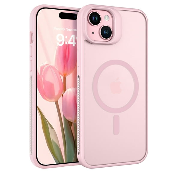 GUAGUA for iPhone 15 Plus Case for Women Compatible with Mag-Safe 6.7" with Camera Stand Magnetic Slim Soft-Touch Tpu Case for iPhone 15 Plus Pink