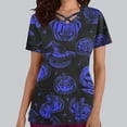 thumbnail image 2 of Tops Cortos para las Mujeres, Halloween Impreso en Cuello en V con Bolsillo, Moda Casual Manga Corta, 2 of 5