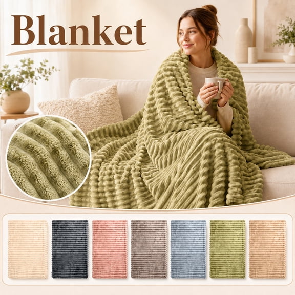 Flannel Christmas Throw Blanket for Couch, 79 X 47 Inches, Soft Textured Striped Plush