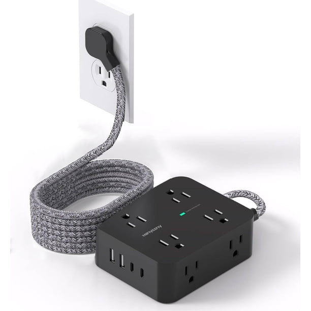Cable largo Power Strip HANYCONY de 3 m con 8 salidas y 4 puertos USB ...