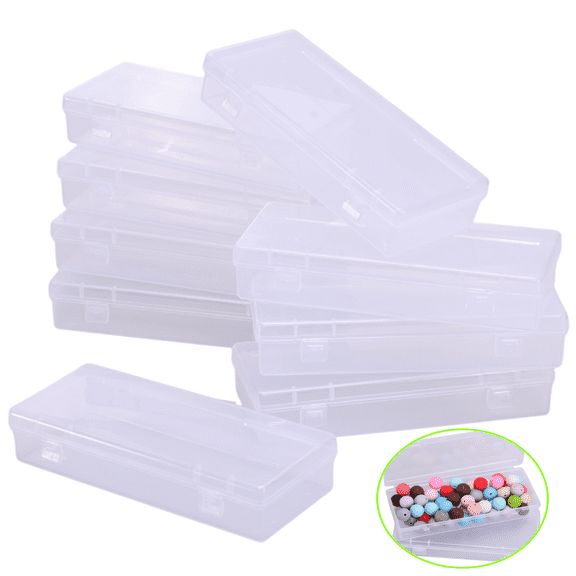 10 Packs Small Clear Plastic Beads Storage Containers Box with Hinged Lid for Storage of Small Items, Crafts, Beads, Hardware(6.1'' x 2.5'' x 1.2'')