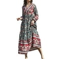 thumbnail image 2 of TRKIYQC Vestidos largos florales vintage para mujer otoño, vestido suelto de manga larga con cuello en V para vacaciones TRKIYQC moda, 2 of 7