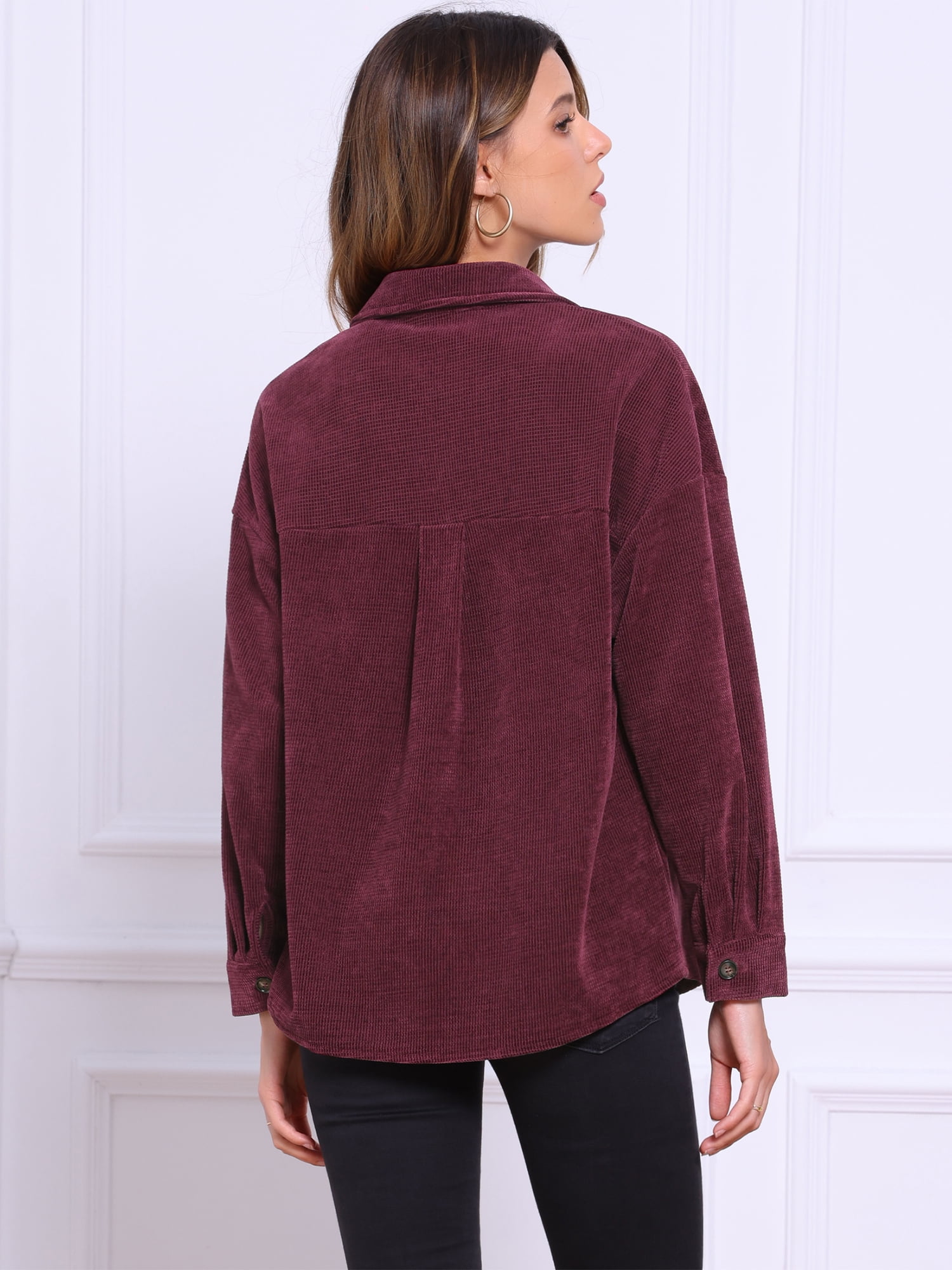 DARING DIVA Women's Button Down Oversized Casual Shirts XS Burgundy