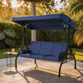 thumbnail image 2 of BaPiPro 3-Seat Metal Patio Swing with Adjustable Canopy, Cushions, Foldable Side Table, 2-in-1 Design for Patio, Garden, Porch, Blue, 2 of 9