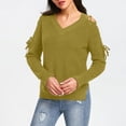 thumbnail image 2 of IROINNID Womens Fashionable Hollow Out Long Sleeve V Neck Tied Sweater Top Casual Comfortable Soft Solid Color Knitwear Loose Fit Daily Wear(Green,M), 2 of 7