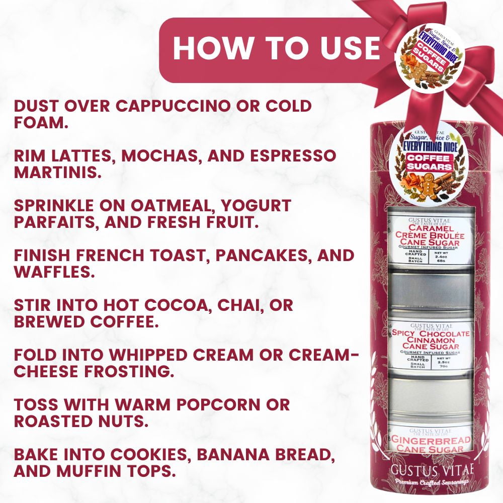 Coffee Sugars: Sugar, Spice & Everything Nice | Gift Pack Set of 3  | Gustus Vitae