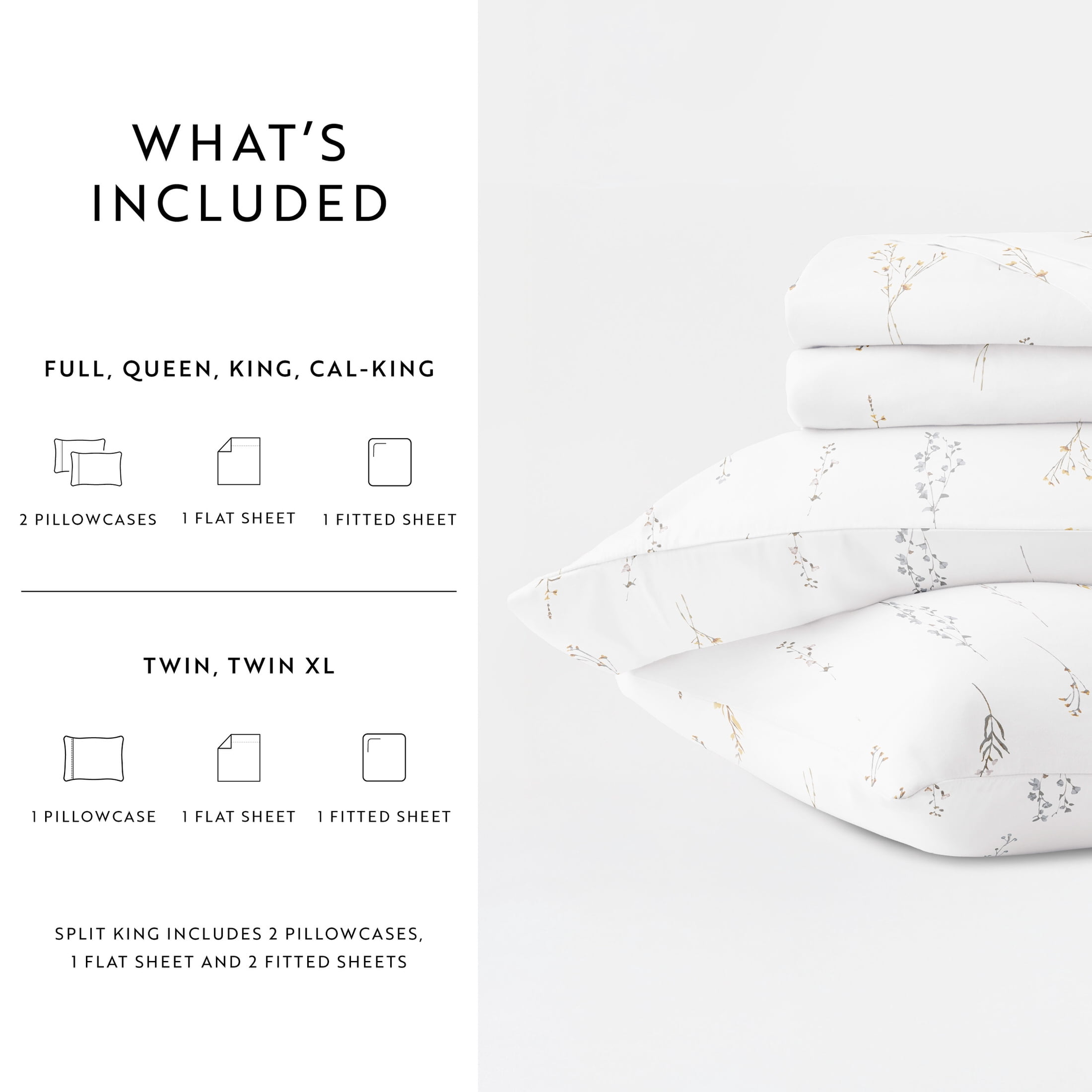 Noble Linens 4 Piece 300TC Cotton Printed Sheets, Wild Garden White, California King
