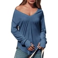 thumbnail image 3 of Women Deep V Neck Long Sleeve Oversized Casual Loose Fit Tunic Tops, 3 of 6