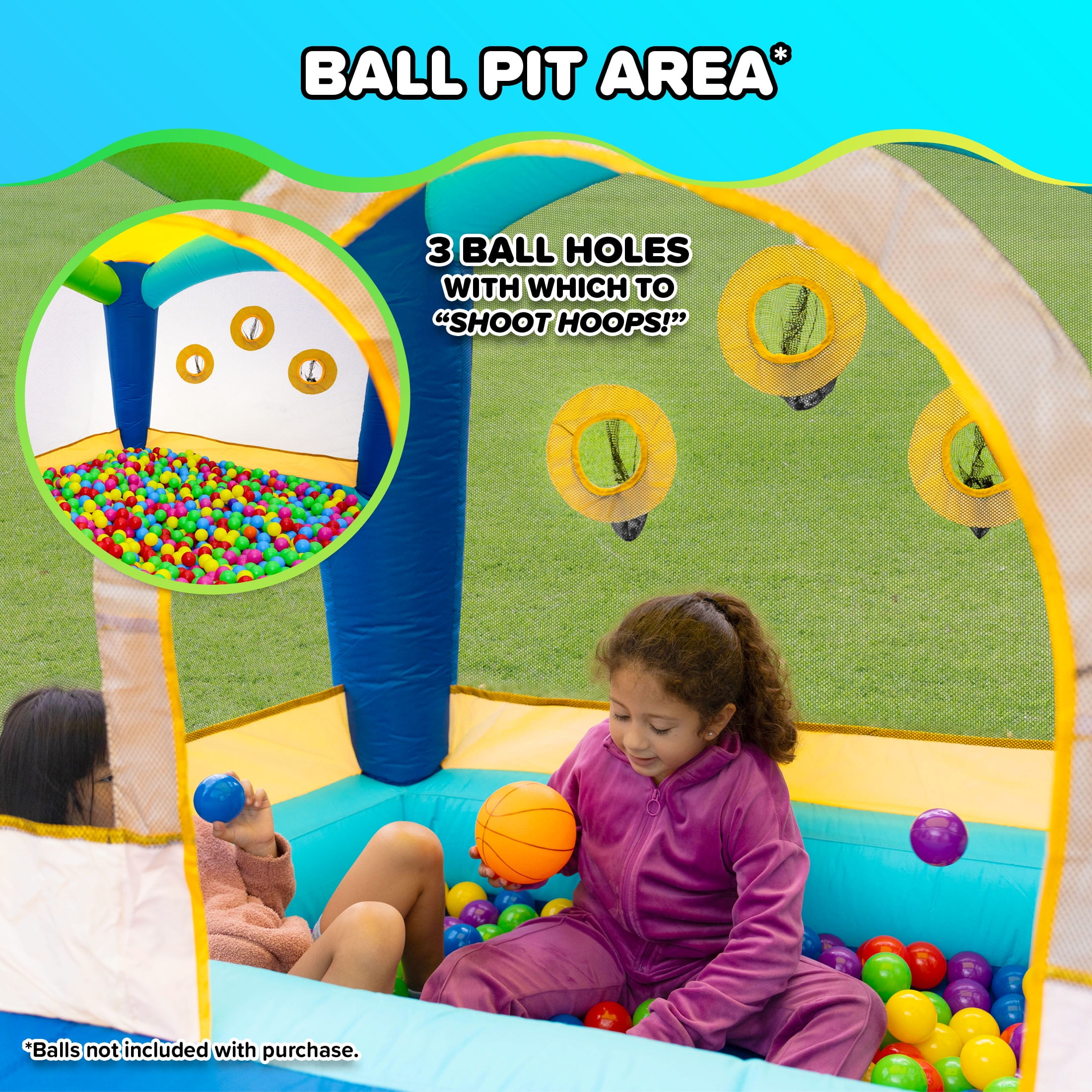Sportspower My 1st Jump N Play Inflatable Bounce House - Ball Pit & Hoop - 132"x138"x81.6"