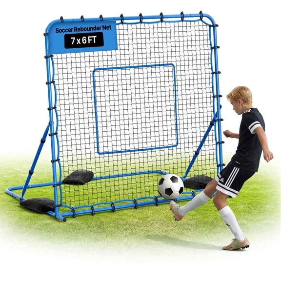 VEVOR Soccer Rebounder Net, Quick-Switch Angle Soccer Goal Rebounder for Control, Passing Practice, Heavy-Duty Iron Frame & PE Net, Easy Setup Ball Training Aids & Equipment for Teens&Adults,7 x 6 ft
