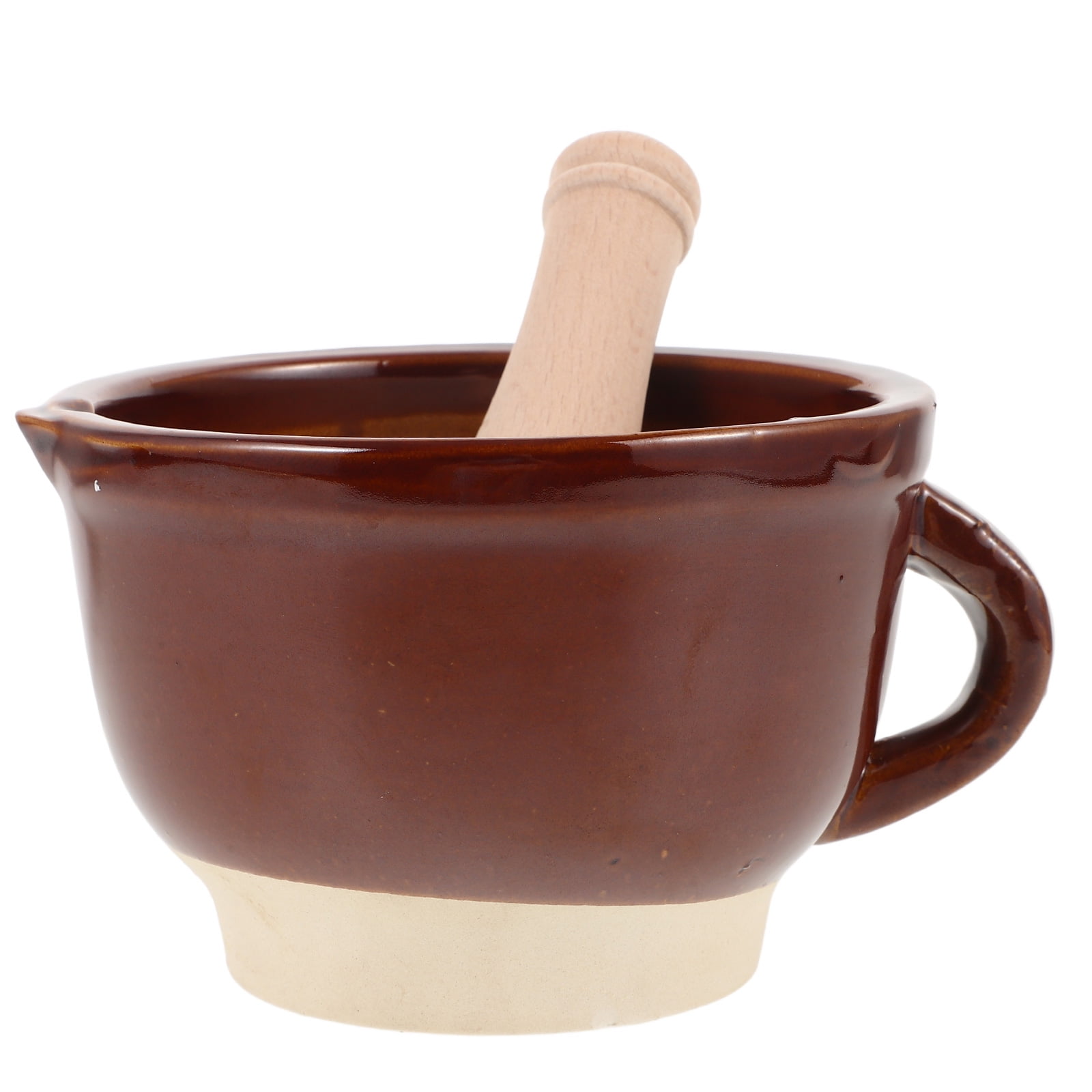Phenofice Assorted Color Ceramic and Wooden Grinder and Pestle Set Ideal for Crushing Garlic and Spices