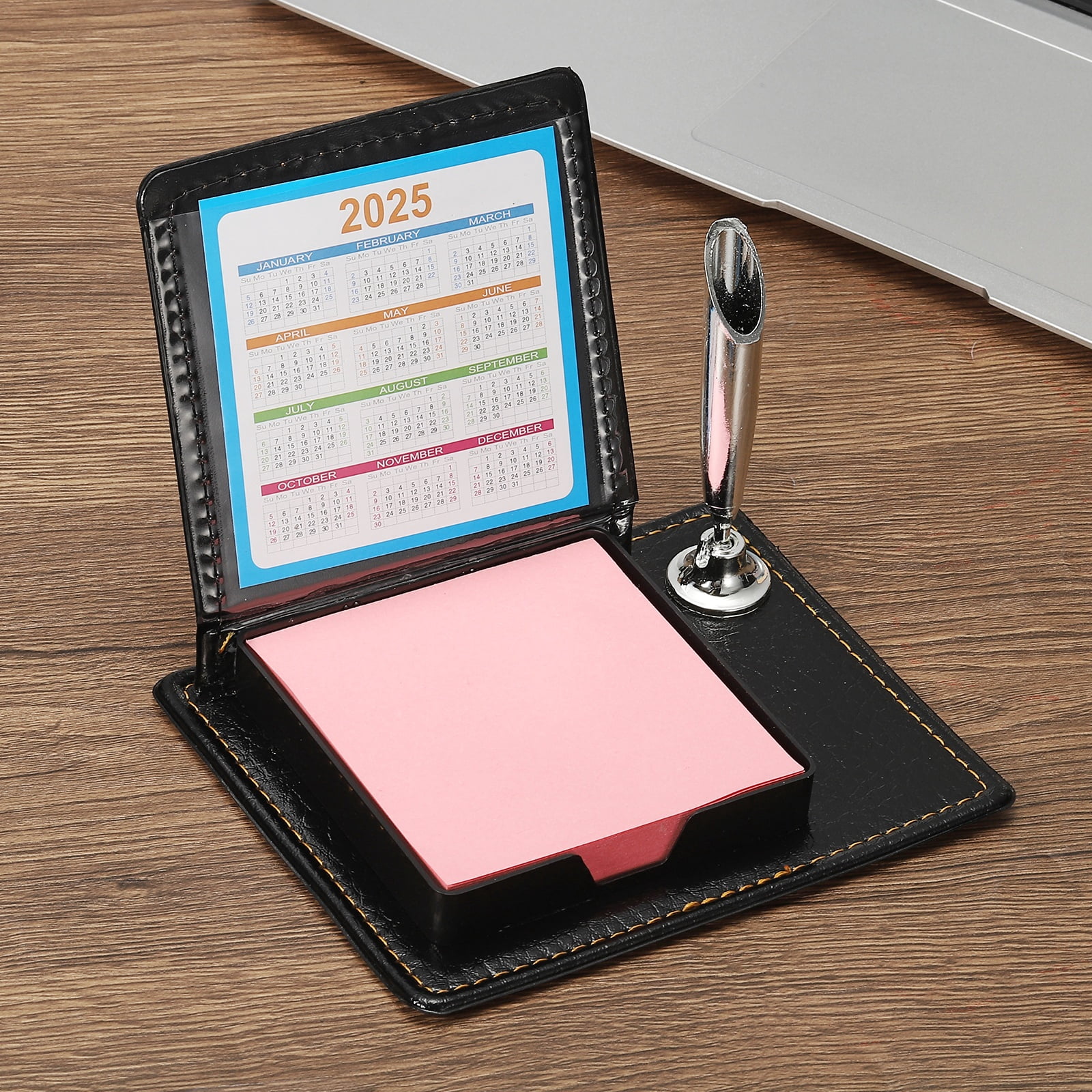 3pcs Leather Sticky Notes Holder with Pen Holder, Post Notes Holder Storage Box Desktop Mini Case Business Card Holder Memo Pad Organizer for Desk Home Office Gift,Pink