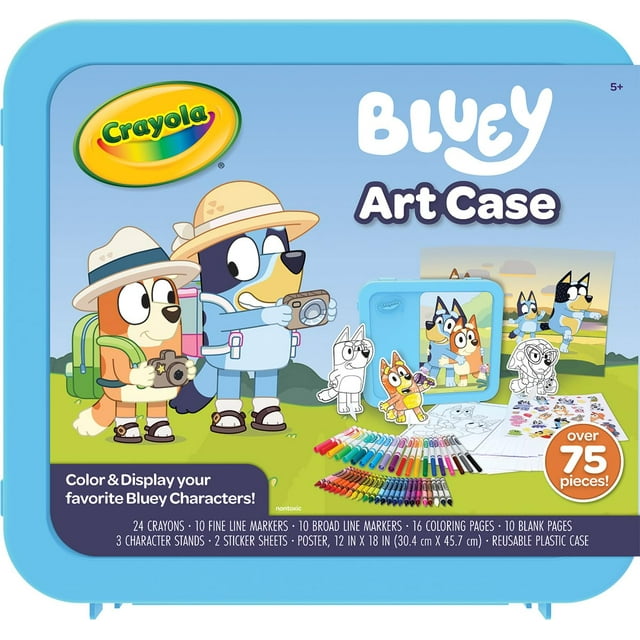 Crayola Bluey Create & Color Art Case (75+ piezas) Bluey Páginas para colorear y pegatinas Holiday para niñas y niños Kit de arte para niños a partir de 5 años