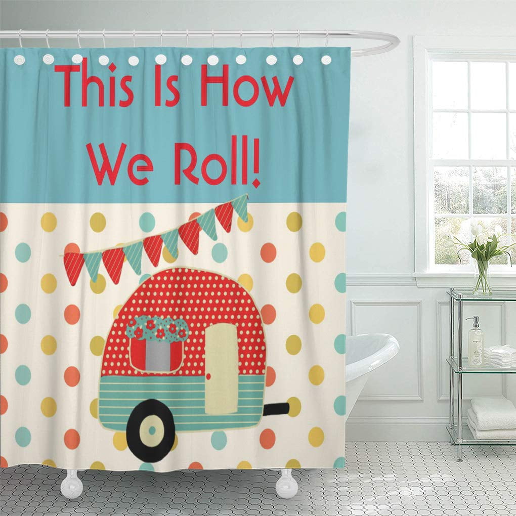 72x72'' Mid Fifties Cartoonish Campers Bathroom Waterproof Fabric Shower Curtain 