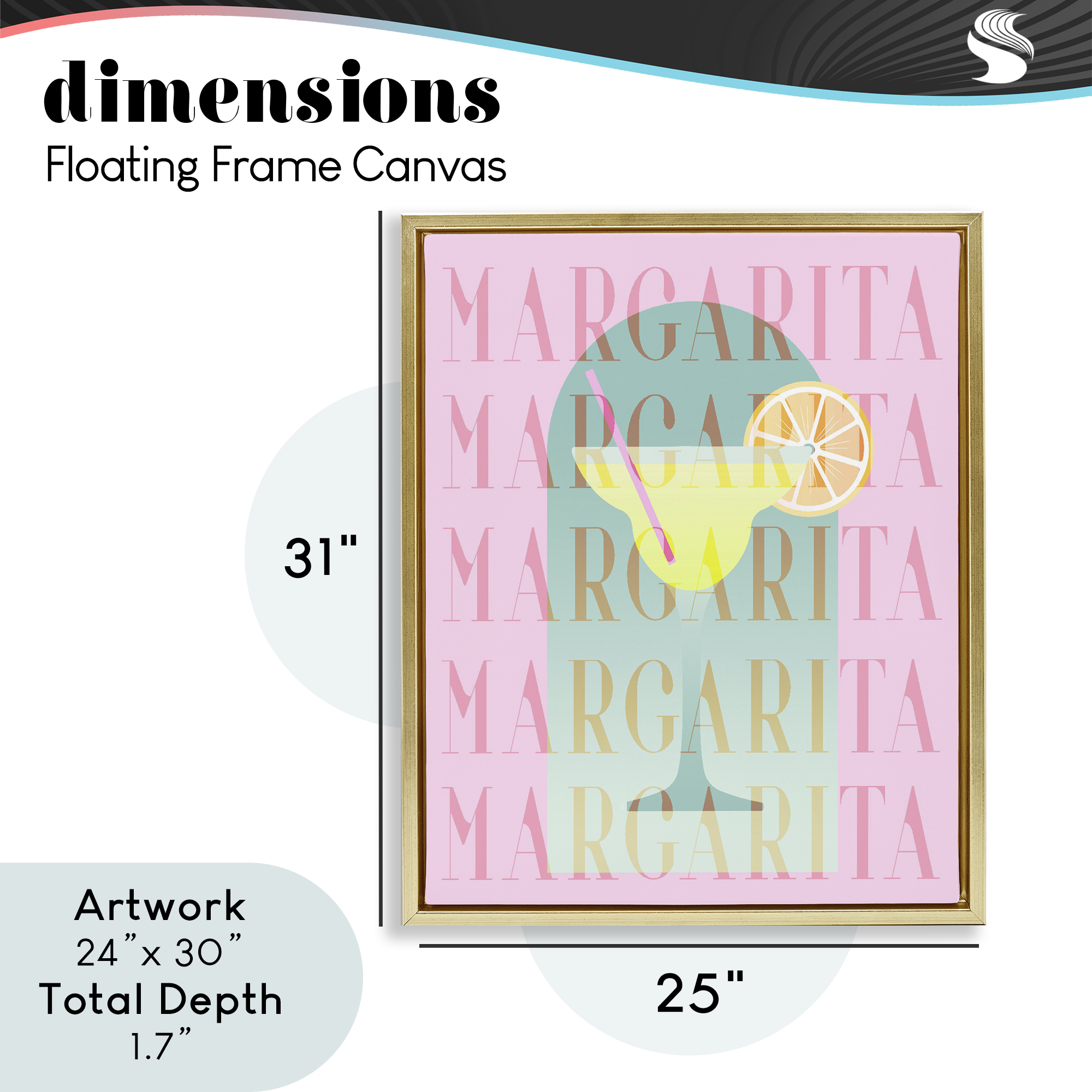 Retro Pastel Margarita Gold Framed Floater Canvas Wall Art, design by Lil' Rue